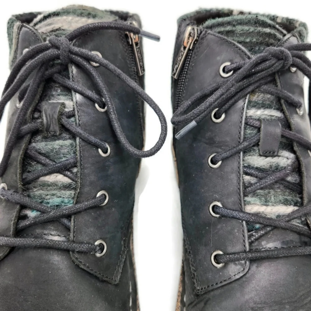 Aetrex Jolie Black Leather Black & Grey Sweater Lace-Up Round-Toe Ankle Boots